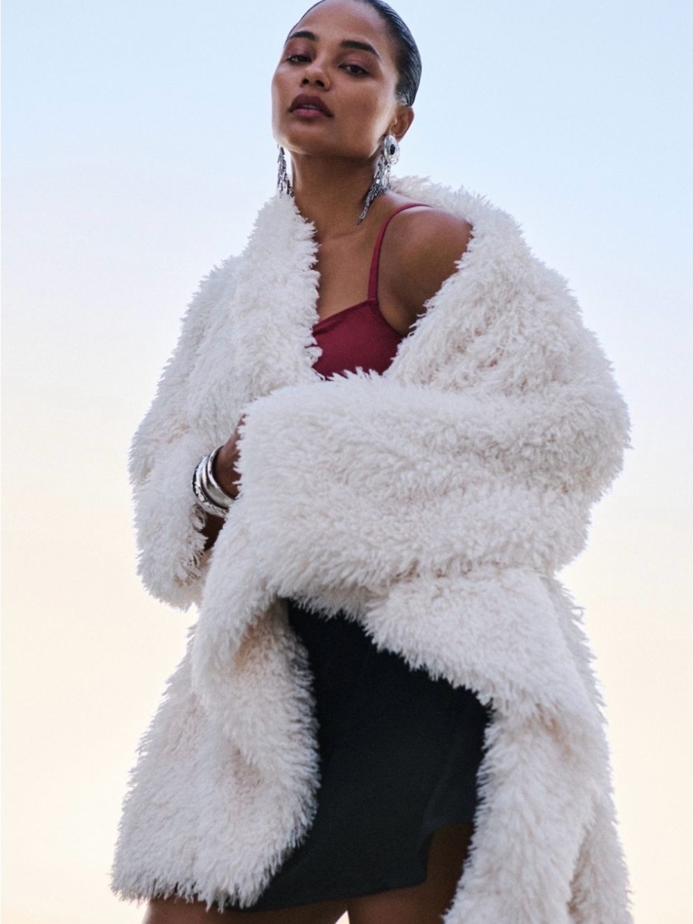 NWOT Anthropologie Daily Practice Faux Fur Jacket Open Cardigan in Cream